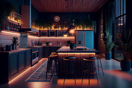 Additional illumination of the working area in the kitchen with flexible led neon. High quality illustrationの写真素材