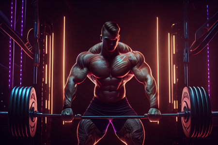 Powerlifter with strong arms lifting weights. High quality illustrationの素材