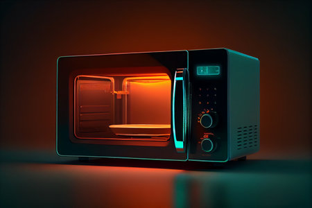 Microwave oven on black backgroundの写真素材