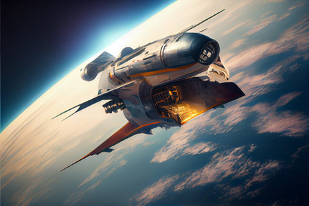 3D rendering of a spaceship and the earth. High quality illustration