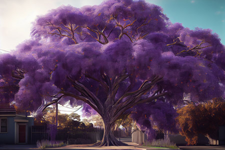 Beautiful blooming violet branches of Jacaranda. Brooklyn. Pretoria. Spring in South Africa. Artistic retouching. High quality illustrationの写真素材