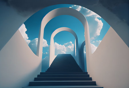 abstract minimalist blue background with stairs, High quality illustrationの写真素材