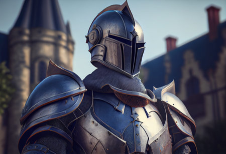 Knight in shining armor. Detail metal helmets. Medieval warrior
