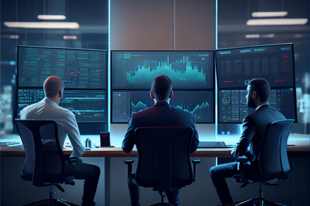 Banking Finance Economy Currency Fund. group of Stock traders analysing graph screenの写真素材