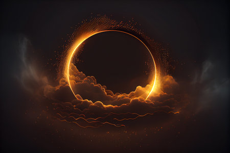 full sun eclipse, red galaxy in space.の写真素材