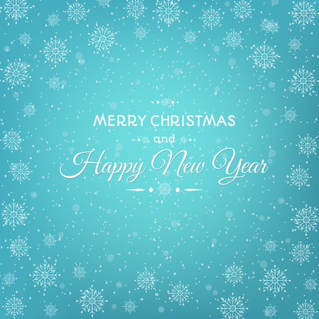 Christmas New Year greeting card template with abstract snowflakes round frame on bright blue background.のイラスト素材