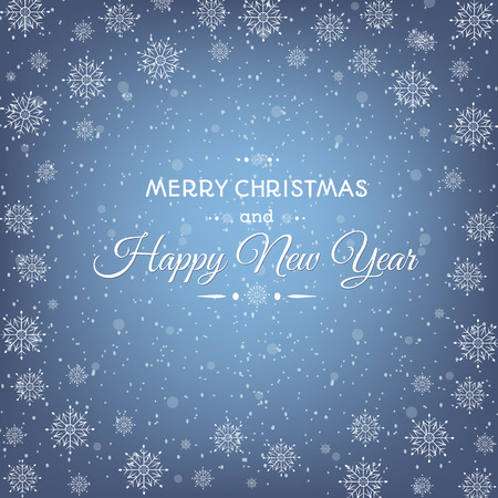 Christmas New Year greeting card template with abstract snowflakes round frame on dark pale blue background.のイラスト素材