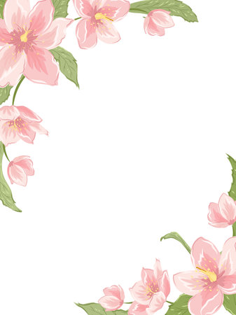 Corner Frame Template With Sakura Magnolia Hellebore Flowers On