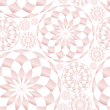 Abstract geometric kaleidoscope seamless pattern texture. Pink gradient round circle. Lotus flower. Random concentric adjacent fractal symmetric. Vector design illustration.のイラスト素材