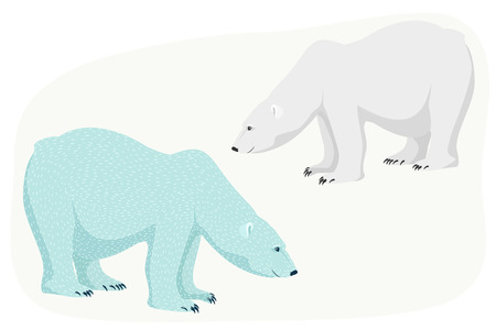 Polar bear cartoon style characters. Isolated blue and grey species on white background. Arctic carnivore marine mammal predator. Big adult boar sow leaning forward, watching, hunting.のイラスト素材