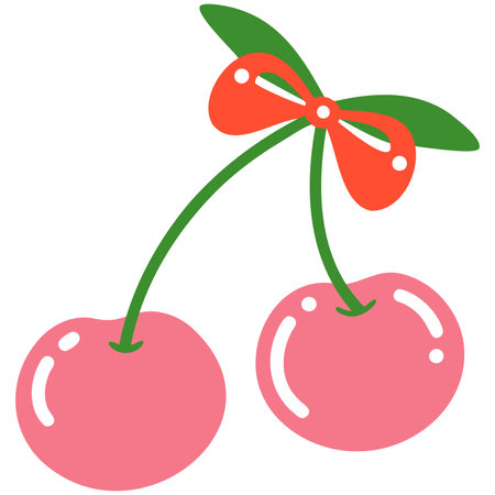 A Fresh cherries with cute bow, perfect for playful designのイラスト素材