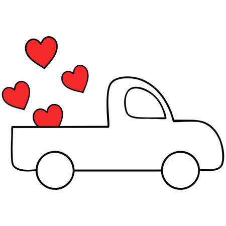 A truck filled with hearts symbolizes love and affectionのイラスト素材