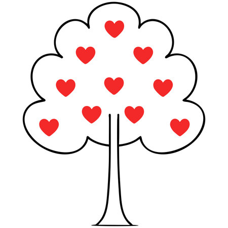 A whimsical tree adorned with red hearts, perfect for Valentine Dayのイラスト素材