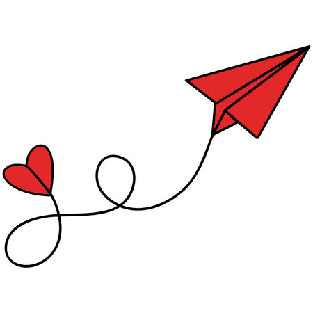 A red paper airplane and heart symbolize love and connectionのイラスト素材