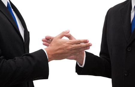 Business men meeting and handshake on white 