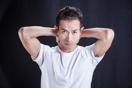 Man Casual portrait on black backgroundの写真素材