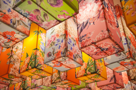 Abstract multi color pattern of ceiling square lantern, decorate ceiling lantern asianの写真素材