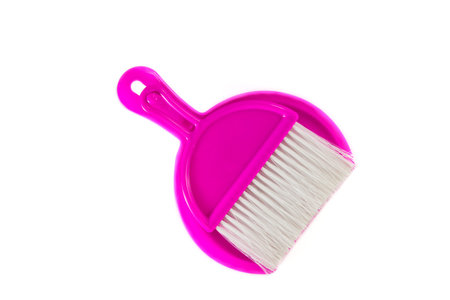 broom and dustpan set on white backgroundの写真素材