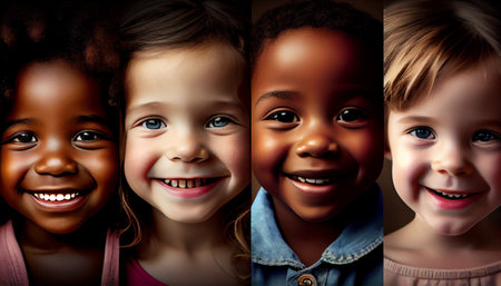 Portrait of a beautiful happy smiling little girl with different facial expressionsの素材