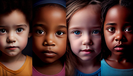 Portrait of a group of little African-American girls with different facial expressions.の素材