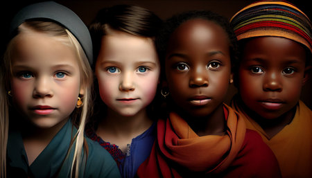 Portrait of a group of multiracial children. 3D illustration.の素材