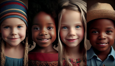 Portrait of a multicultural group of children. Multiethnic group of children.の素材