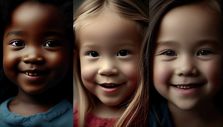 Portrait of a little girl with different facial expressions. 3d renderingの素材
