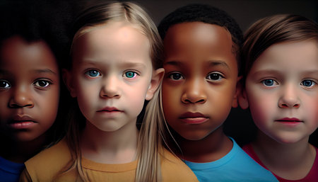 Portrait of a group of multiethnic children. 3d renderingの素材