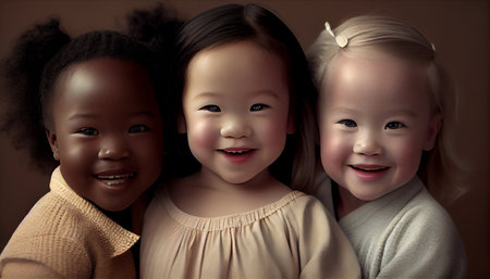 Portrait of a group of multiracial girls smiling at the cameraの素材