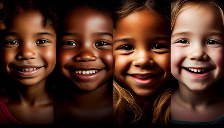 Portraits of cute little african american girls smiling and looking at cameraの素材