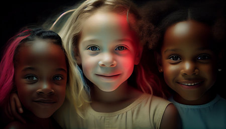 Portrait of a group of multiracial children with different skin colors.の素材