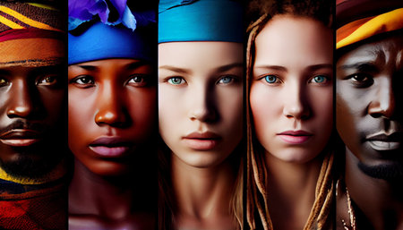 Collage of beautiful multiethnic women with different hairstyles.の素材