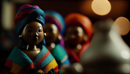 Wooden doll in the market. Close up. Selective focus.の素材