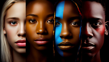 Collage of three female african american and caucasian modelsの素材