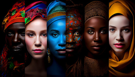 Multiethnic group of beautiful women with traditional headscarf.の素材