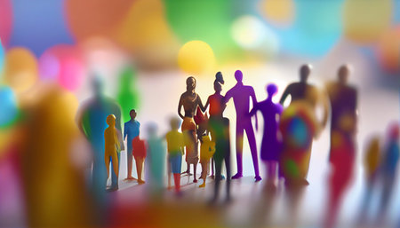 Group of people figures with colorful bokeh background. Selective focus.の素材