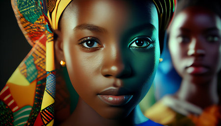 Portrait of a beautiful african woman wearing headscarf.の素材