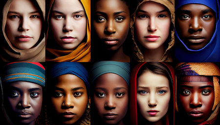 Beautiful african american women in hijab. Collage.の素材
