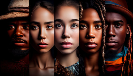 Portrait of a group of african american women with different hairstylesの素材