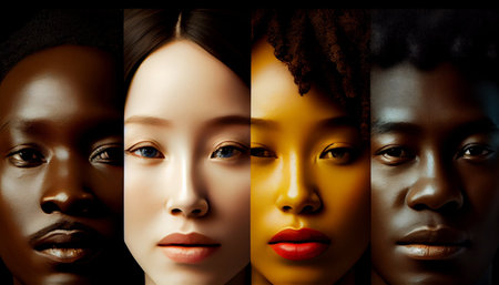 Portraits of African American women with different hairstyle and makeup.の素材
