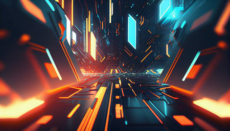 3d rendering of abstract technology background. Sci-fi tunnel.の素材