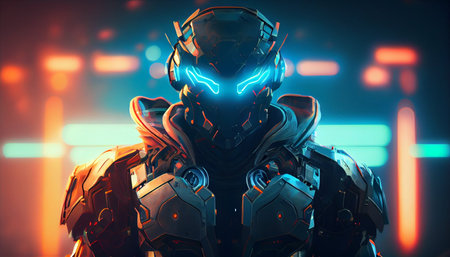 Cyborg man in futuristic suit. Sci-fi concept. 3D Renderingの素材