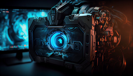 Cyber security concept. 3d rendering toned image double exposureの素材