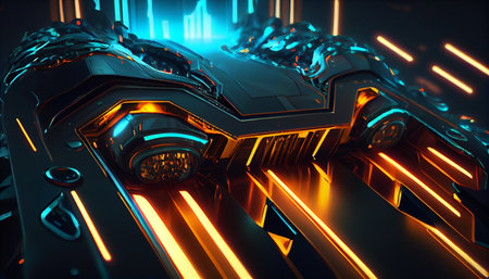 3D rendering of futuristic background with neon lights. Sci-fi conceptの素材