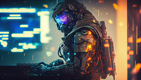 Astronaut in futuristic space suit. 3d rendering toned imageの素材