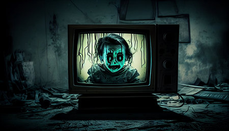 Halloween horror concept. Old TV in the dark. 3D Renderingの素材