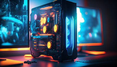 Close up view of gaming hard drive in dark room. Gaming conceptの素材