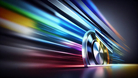 3d rendering of car wheel in abstract color background with light raysの素材