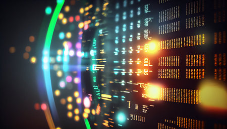 abstract background with binary code and bokeh, 3d renderの素材
