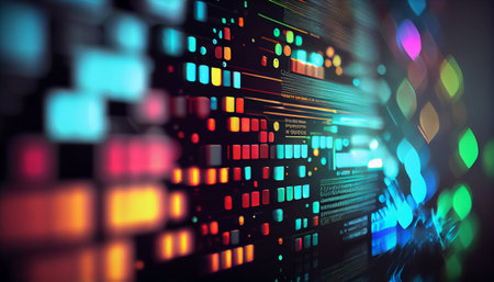 3d rendering of abstract technology background with blurred lights and bokehの素材